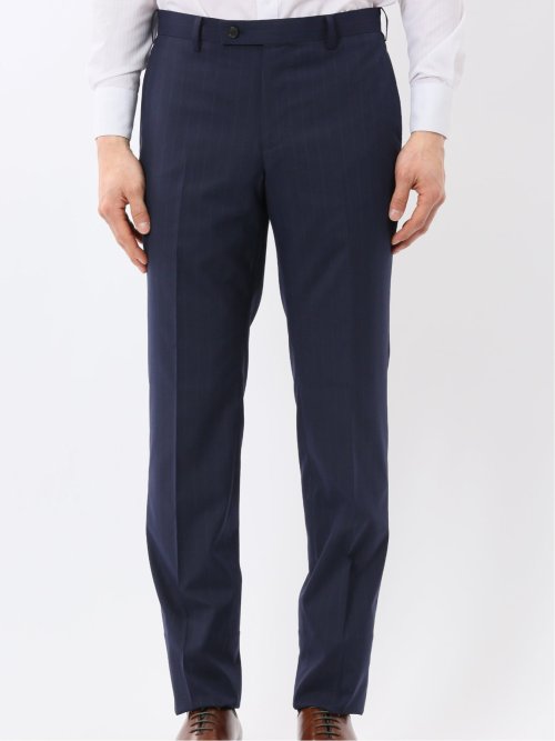 ウール調 ストレッチ ウォッシャブル スリムフィット 2ボタン 2ピース スーツ ストライプ紺