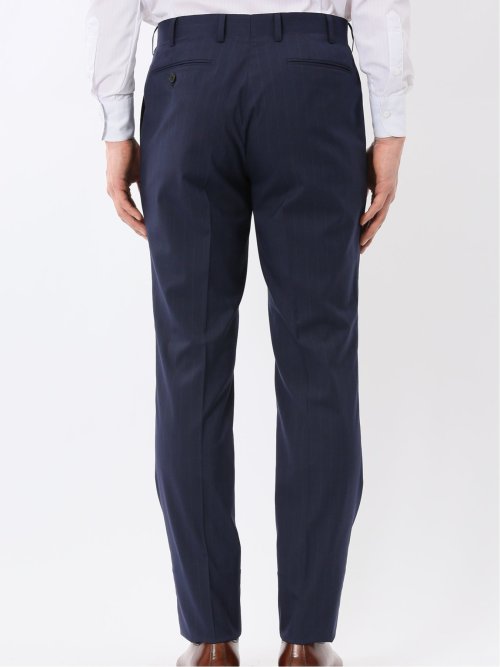 ウール調 ストレッチ ウォッシャブル スリムフィット 2ボタン 2ピース スーツ ストライプ紺