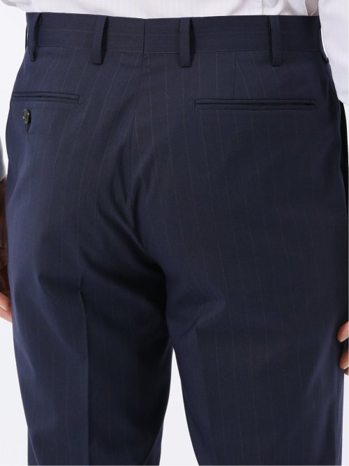 ウール調 ストレッチ ウォッシャブル スリムフィット 2ボタン 2ピース スーツ ストライプ紺