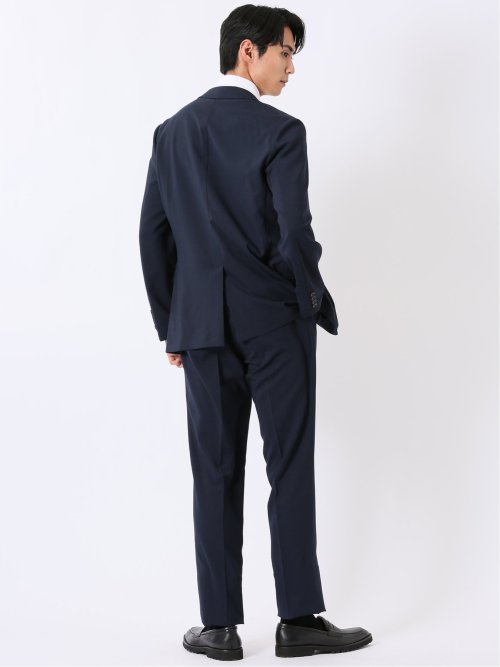 ストレッチ ウォッシャブル レギュラーフィット 2ボタン 2パンツ スーツ メランジ 紺