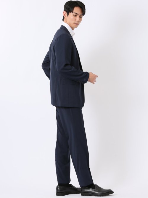 ストレッチ ウォッシャブル レギュラーフィット 2ボタン 2パンツ スーツ メランジ 紺