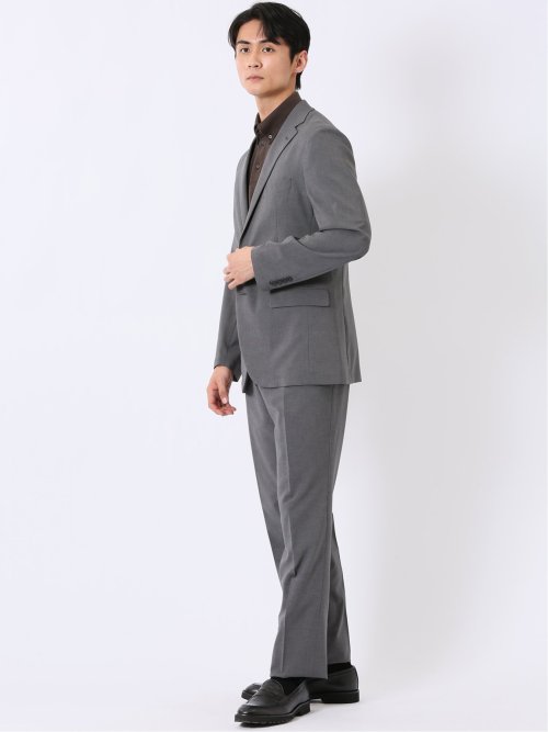 ストレッチ ウォッシャブル レギュラーフィット 2ボタン 2パンツ スーツ メランジ グレー