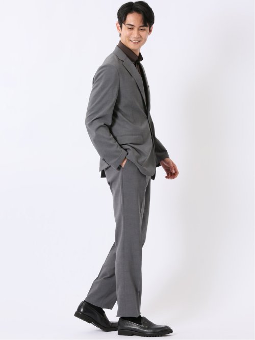 ストレッチ ウォッシャブル レギュラーフィット 2ボタン 2パンツ スーツ メランジ グレー