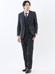 ストレッチウォッシャブル スリムフィット 2ボタン3ピーススーツ ストライプ紺