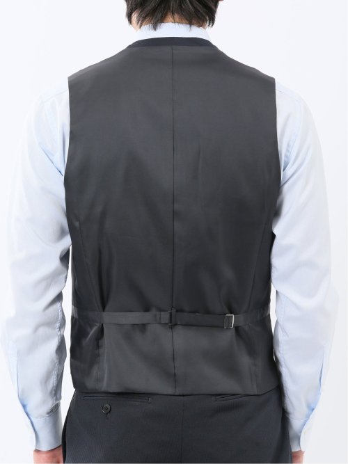 ストレッチウォッシャブル スリムフィット 2ボタン3ピーススーツ ストライプ紺