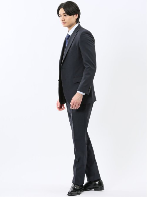 ストレッチウォッシャブル スリムフィット 2ボタン3ピーススーツ ストライプ紺