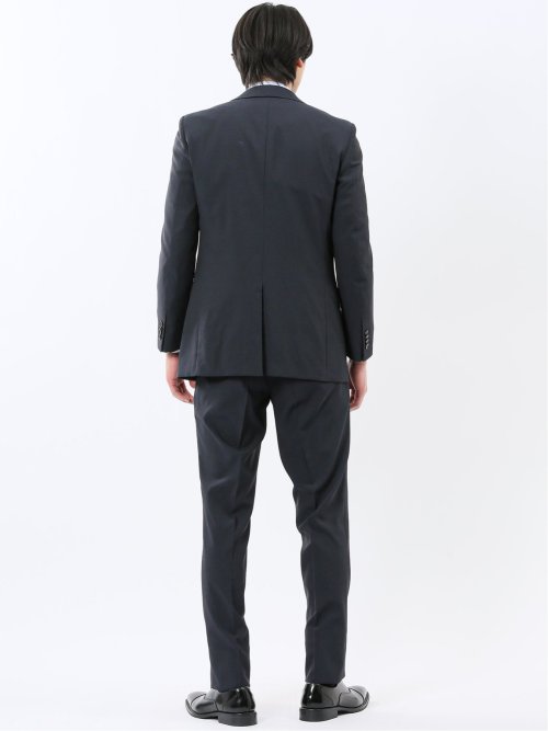 ストレッチウォッシャブル スリムフィット 2ボタン3ピーススーツ ストライプ紺