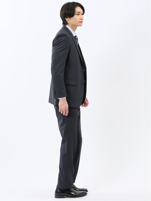 ストレッチウォッシャブル スリムフィット 2ボタン3ピーススーツ ストライプ紺