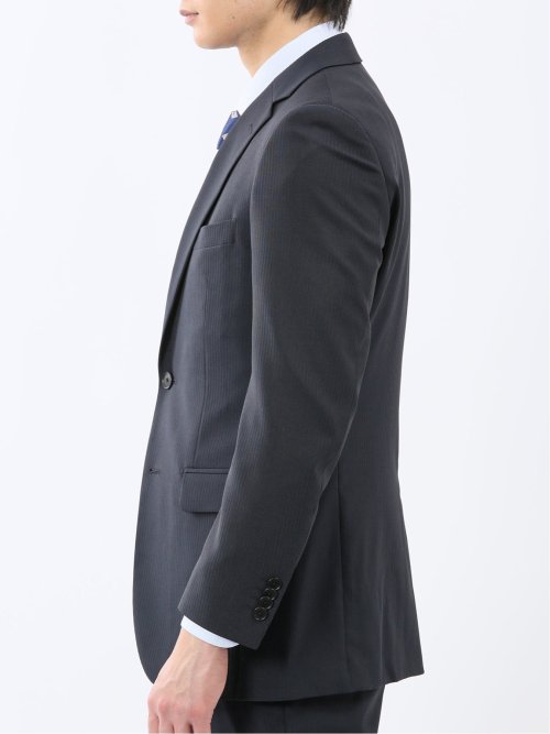 ストレッチウォッシャブル スリムフィット 2ボタン3ピーススーツ ストライプ紺