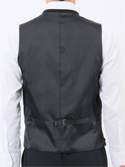 ウール調 ストレッチウォッシャブル スリムフィット 2ボタン3ピーススーツ チェック紺