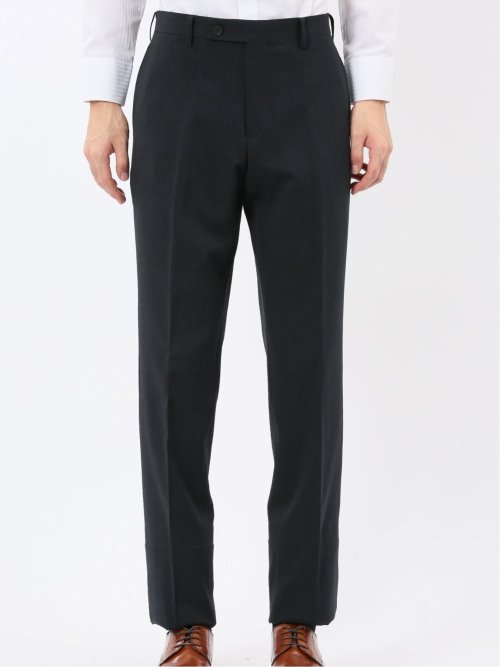 ウール調 ストレッチウォッシャブル スリムフィット 2ボタン3ピーススーツ チェック紺