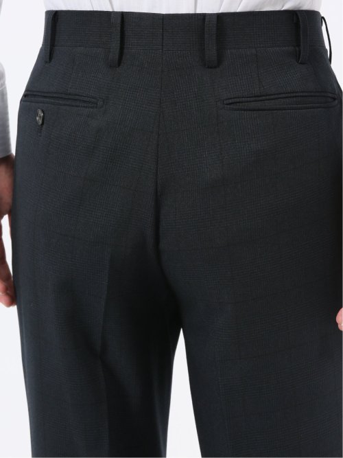 ウール調 ストレッチウォッシャブル スリムフィット 2ボタン3ピーススーツ チェック紺