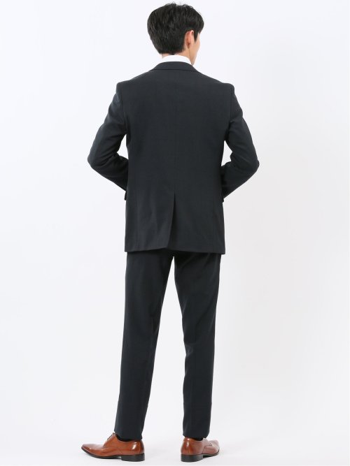 ウール調 ストレッチウォッシャブル スリムフィット 2ボタン3ピーススーツ チェック紺