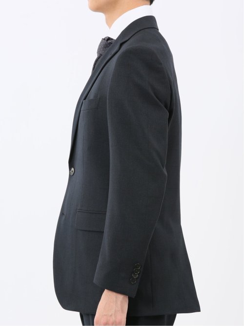 ウール調 ストレッチウォッシャブル スリムフィット 2ボタン3ピーススーツ チェック紺