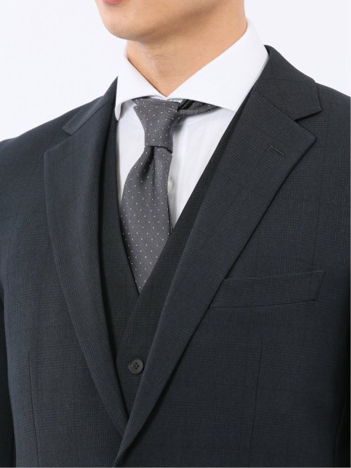 ウール調 ストレッチウォッシャブル スリムフィット 2ボタン3ピーススーツ チェック紺