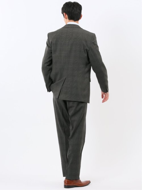 ウール調 ストレッチウォッシャブル レギュラーフィット 2ボタン3ピーススーツ チェックグレー
