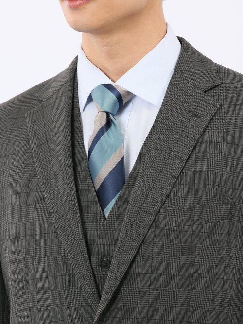 ウール調 ストレッチウォッシャブル レギュラーフィット 2ボタン3ピーススーツ チェックグレー