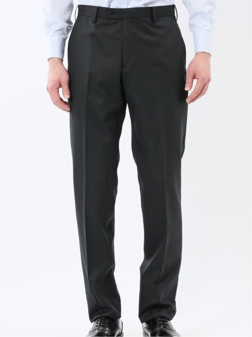 光沢ウール混 スリムフィット 2ボタン3ピーススーツ 組織黒