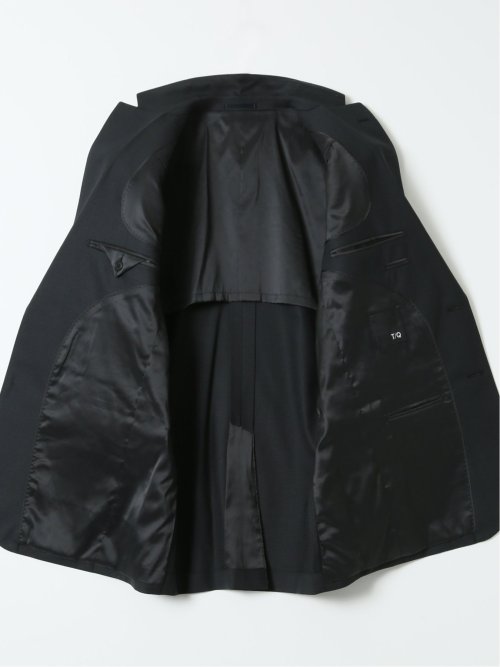 光沢ウール混 スリムフィット 2ボタン3ピーススーツ 組織黒