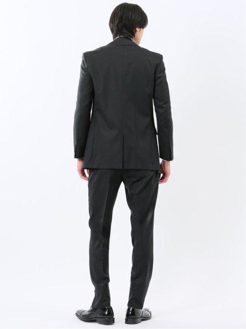 光沢ウール混 スリムフィット 2ボタン3ピーススーツ 組織黒