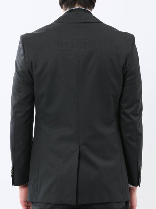 光沢ウール混 スリムフィット 2ボタン3ピーススーツ 組織黒