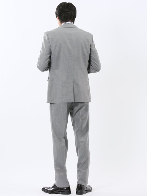 光沢ウール混 レギュラーフィット 2ボタン3ピーススーツ ストライプグレー
