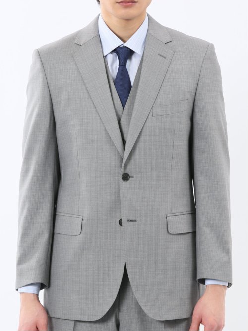 光沢ウール混 レギュラーフィット 2ボタン3ピーススーツ ストライプグレー