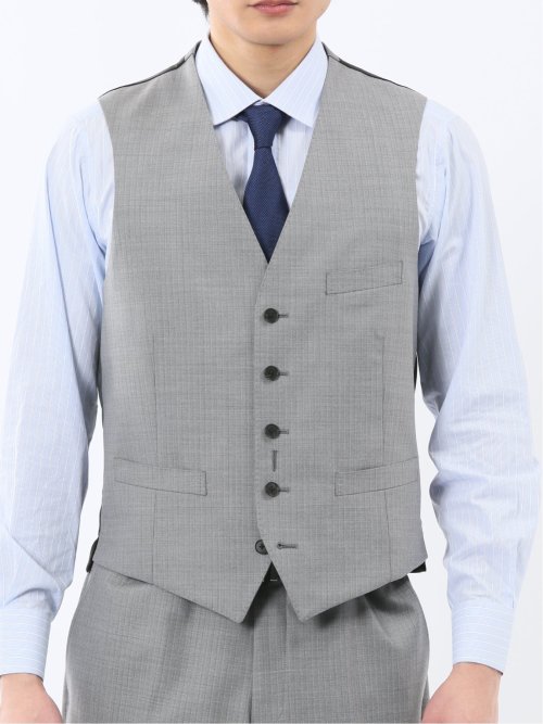 光沢ウール混 レギュラーフィット 2ボタン3ピーススーツ ストライプグレー