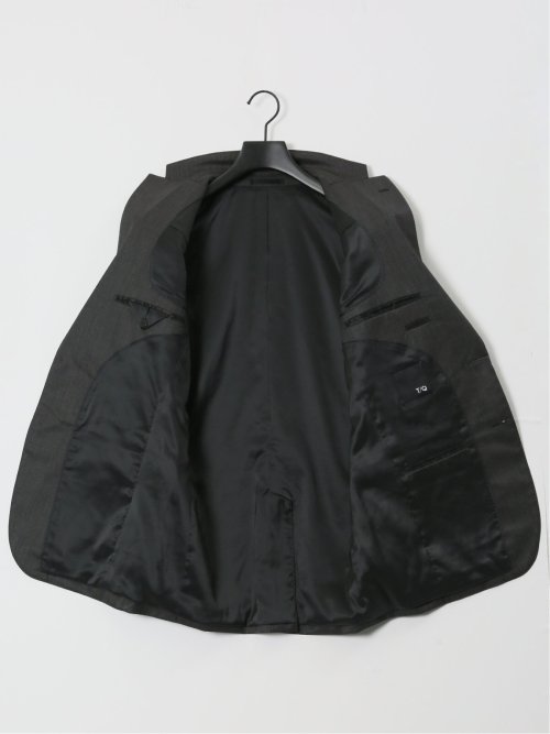 光沢ウール混 スリムフィット 2ボタン2ピーススーツ 無地グレー