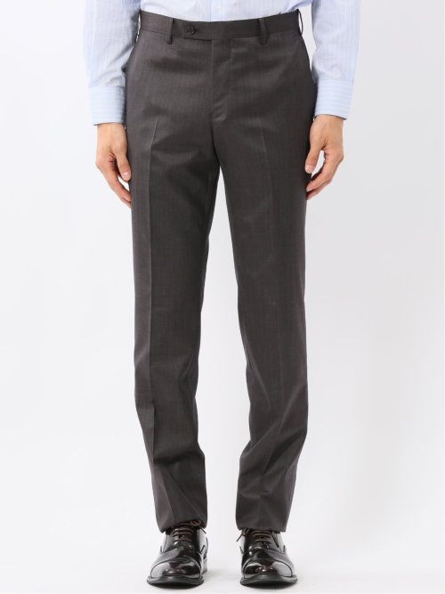 光沢ウール混 スリムフィット 2ボタン2ピーススーツ 無地グレー