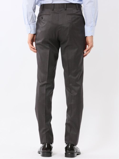 光沢ウール混 スリムフィット 2ボタン2ピーススーツ 無地グレー