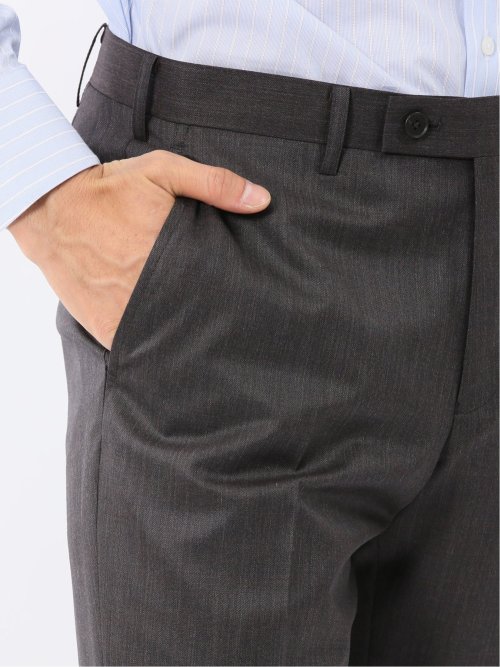 光沢ウール混 スリムフィット 2ボタン2ピーススーツ 無地グレー