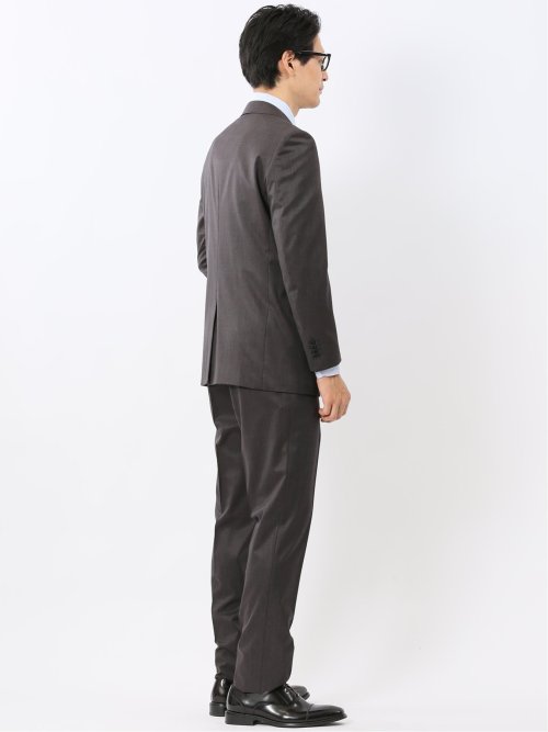 光沢ウール混 スリムフィット 2ボタン2ピーススーツ 無地グレー