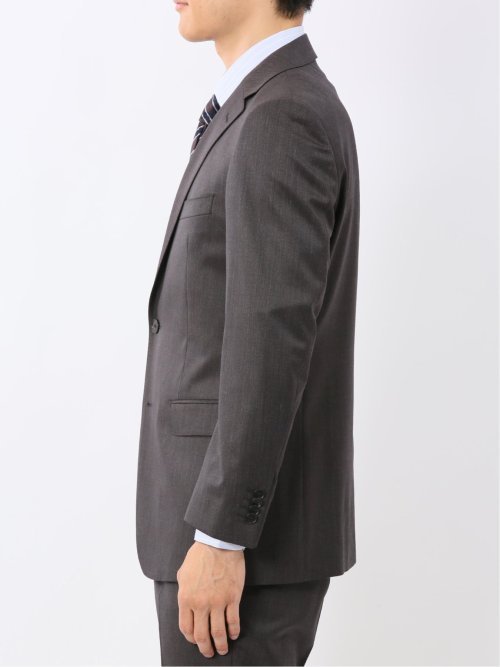 光沢ウール混 スリムフィット 2ボタン2ピーススーツ 無地グレー