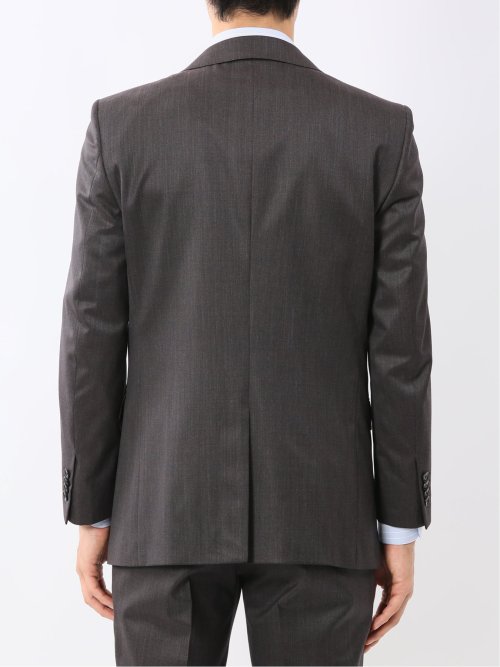 光沢ウール混 スリムフィット 2ボタン2ピーススーツ 無地グレー