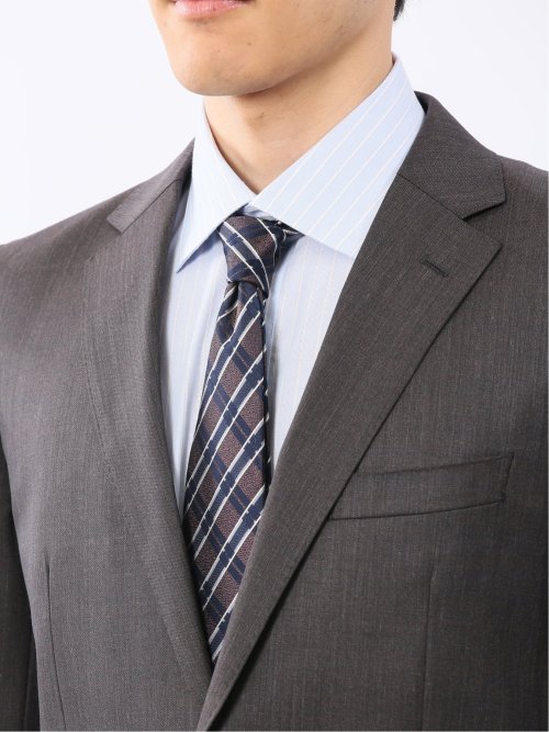 光沢ウール混 スリムフィット 2ボタン2ピーススーツ 無地グレー