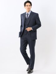 光沢ウール混 レギュラーフィット 2ボタン3ピーススーツ 組織青