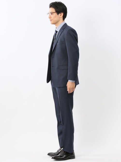 光沢ウール混 レギュラーフィット 2ボタン3ピーススーツ 組織青