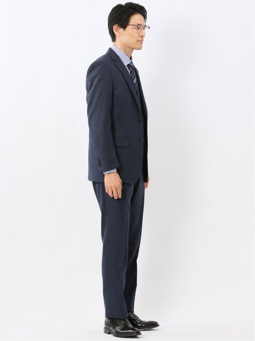 光沢ウール混 レギュラーフィット 2ボタン3ピーススーツ 組織青