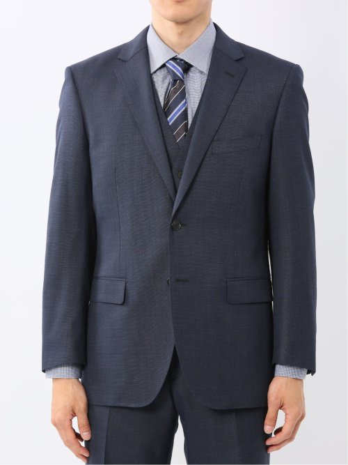 光沢ウール混 レギュラーフィット 2ボタン3ピーススーツ 組織青