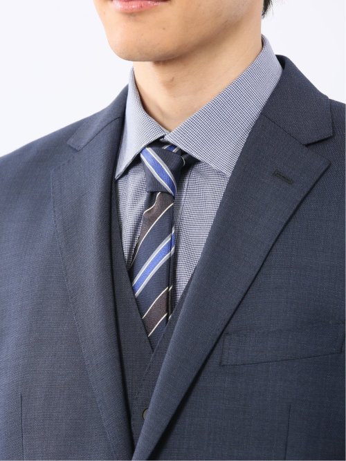 光沢ウール混 レギュラーフィット 2ボタン3ピーススーツ 組織青
