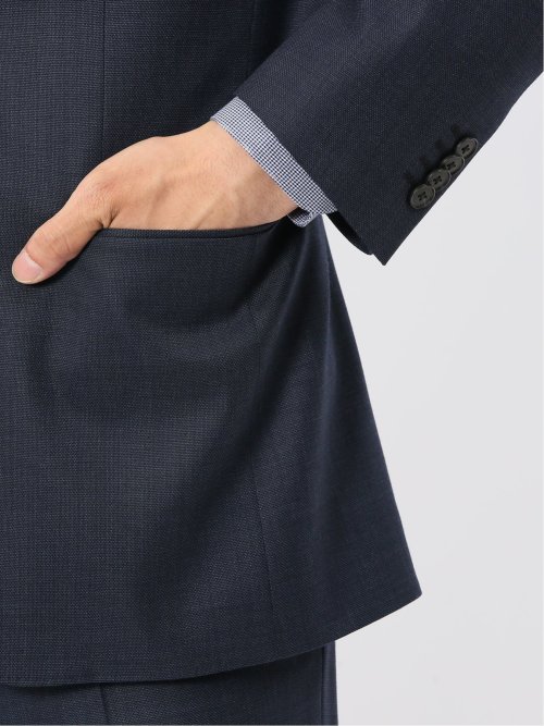 光沢ウール混 レギュラーフィット 2ボタン3ピーススーツ 組織青