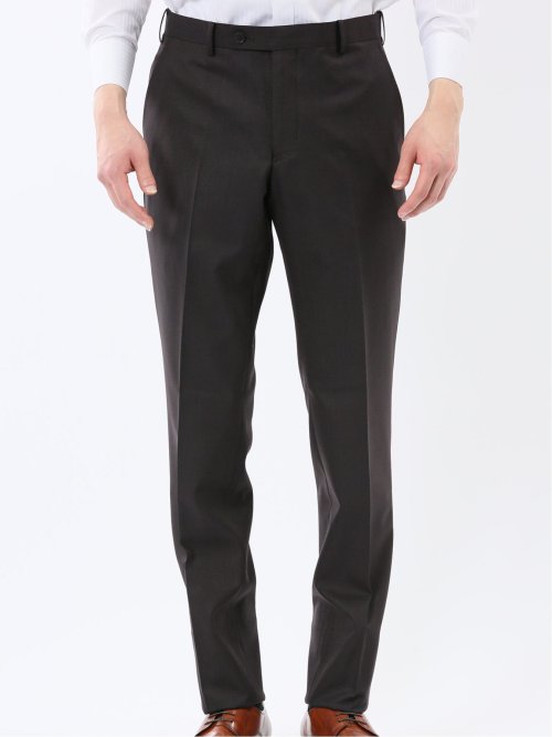 光沢ウール混 スリムフィット 2ボタン2ピーススーツ 組織こげ茶