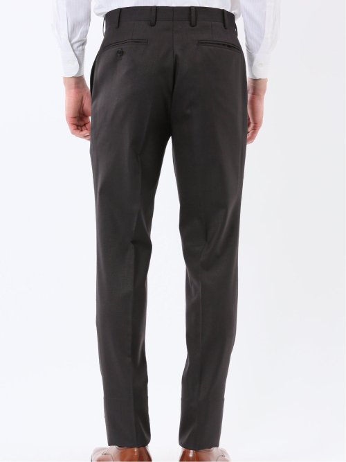 光沢ウール混 スリムフィット 2ボタン2ピーススーツ 組織こげ茶