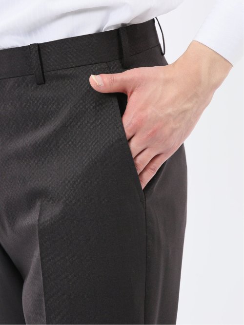 光沢ウール混 スリムフィット 2ボタン2ピーススーツ 組織こげ茶