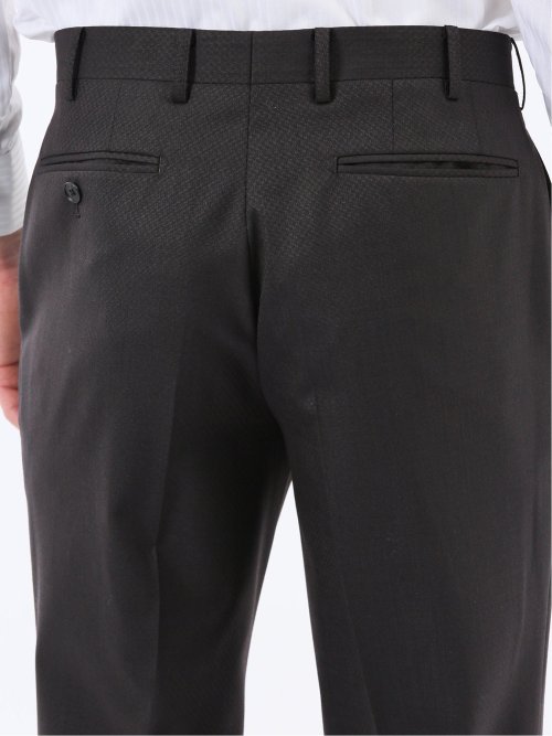 光沢ウール混 スリムフィット 2ボタン2ピーススーツ 組織こげ茶