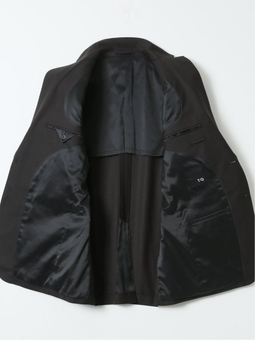 光沢ウール混 スリムフィット 2ボタン2ピーススーツ 組織こげ茶