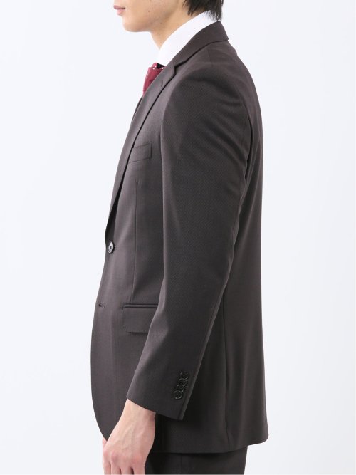 光沢ウール混 スリムフィット 2ボタン2ピーススーツ 組織こげ茶