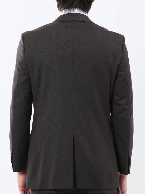 光沢ウール混 スリムフィット 2ボタン2ピーススーツ 組織こげ茶