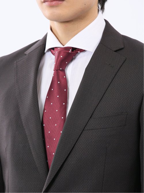 光沢ウール混 スリムフィット 2ボタン2ピーススーツ 組織こげ茶